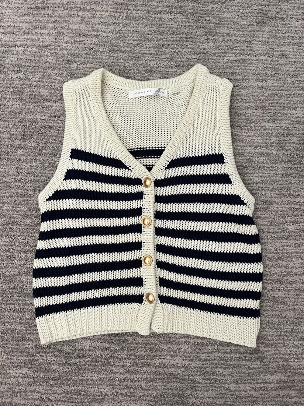 Altar'd State Cream and Navy Striped Knit Vest